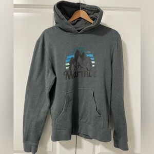 MARMOT-Hooded Sweatshirt small Gray Graphic Print Hoodie Pullover